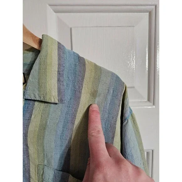 Tommy Bahama Large Silk Striped Button Down Camp Shirt Old Money Coastal Resort - Picture 5 of 7